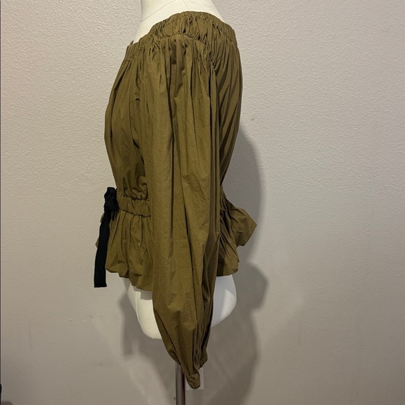 Ulla Johnson Kira Long Puff-Sleeve Cotton Peplum Blouse - Picture 4 of 8